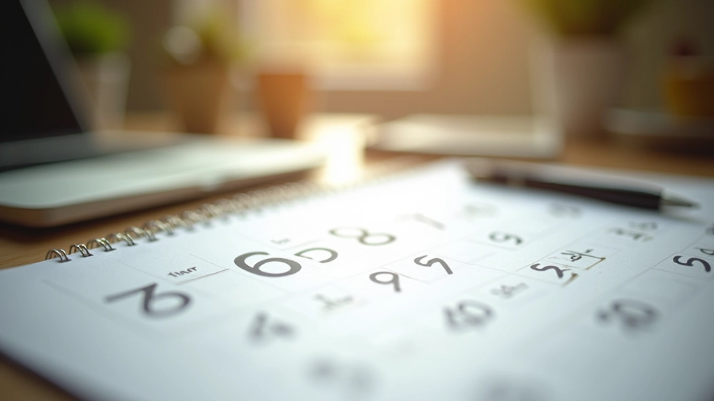 Professional workspace with calendar and time blocking planner displayed on desk