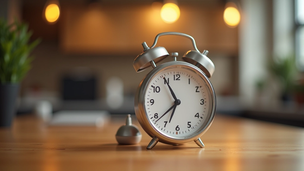 Productivity timer on desk showing 25-minute pomodoro interval starting