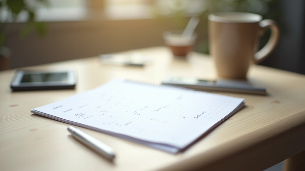 Daily planner and time blocking system on wooden desk