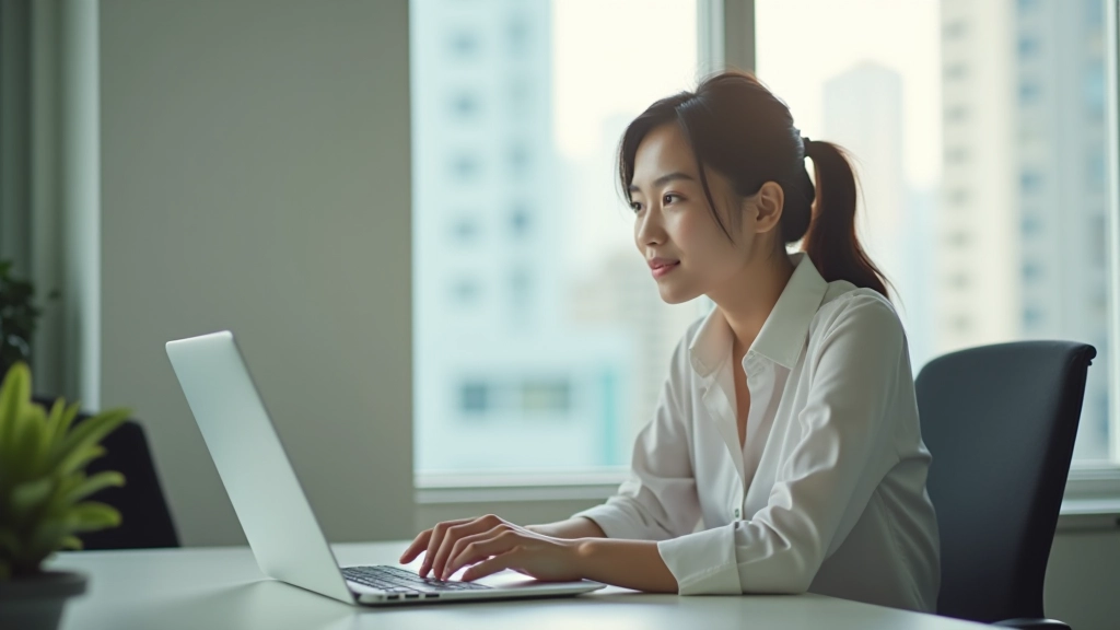 Young professional taking a break at desk with coffee during work day